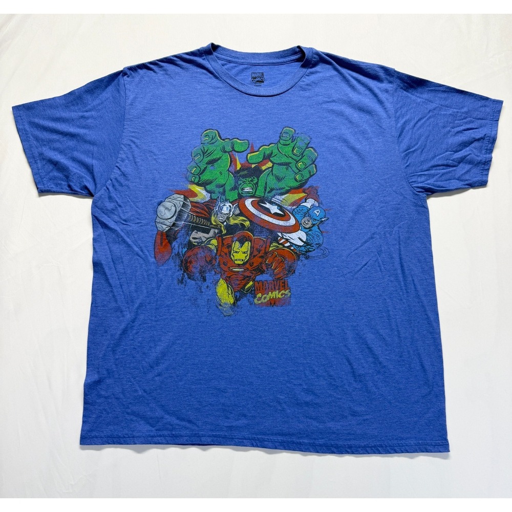 Mad Engine Marvel T Shirt Mens XL‎ Blue Graphic Hulk Iron Man Captain Avengers